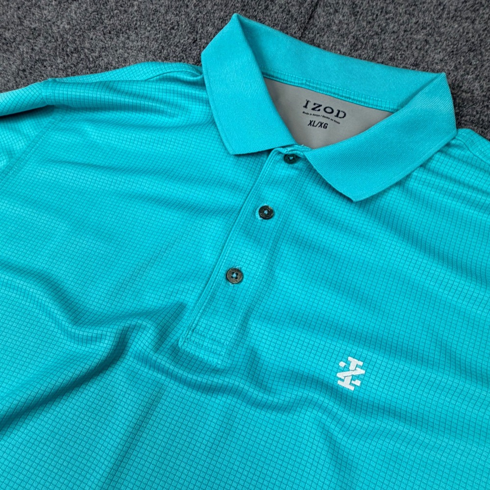 Izod Mens XL Polo Shirt Turquoise Blue Textured Short Sleeve Golf Casual 216-70